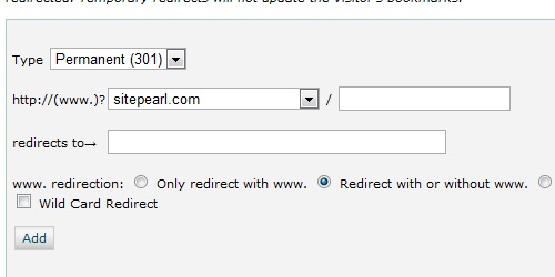 Enter the required information for the redirect.